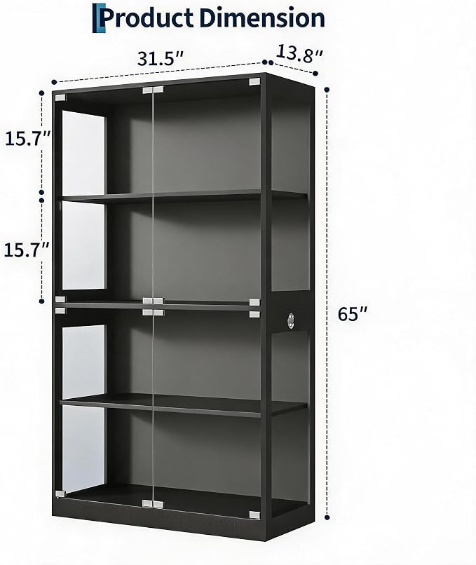 IDEALHOUSE Glass Display Cabinet 4-Tier, Curio Cabinets - Image 2