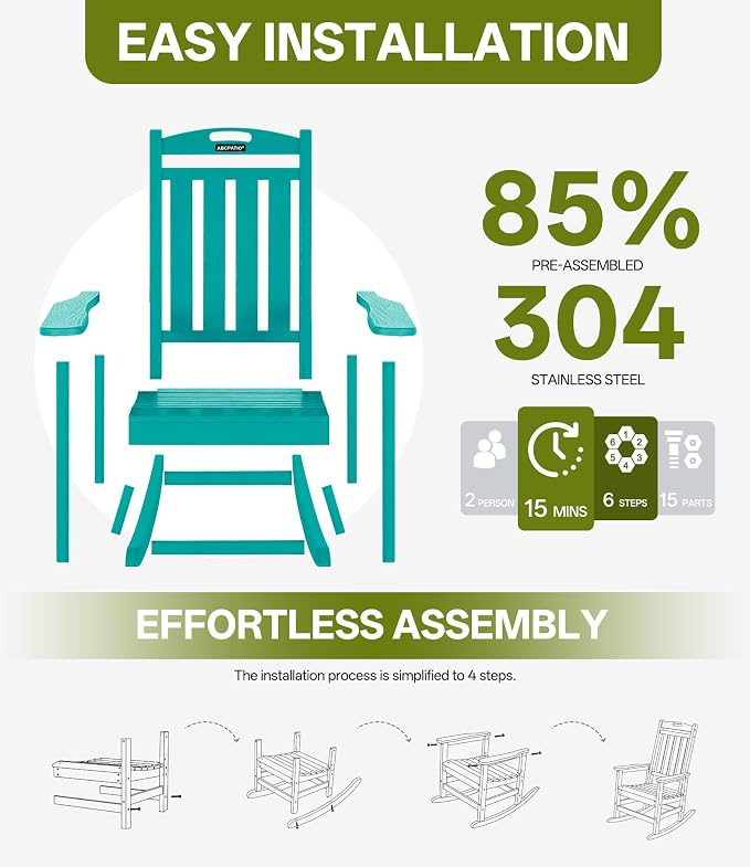 Outdoor Adirondack Rocking Chairs All-Weather HDPE Patio Rocker Chair - Image 7