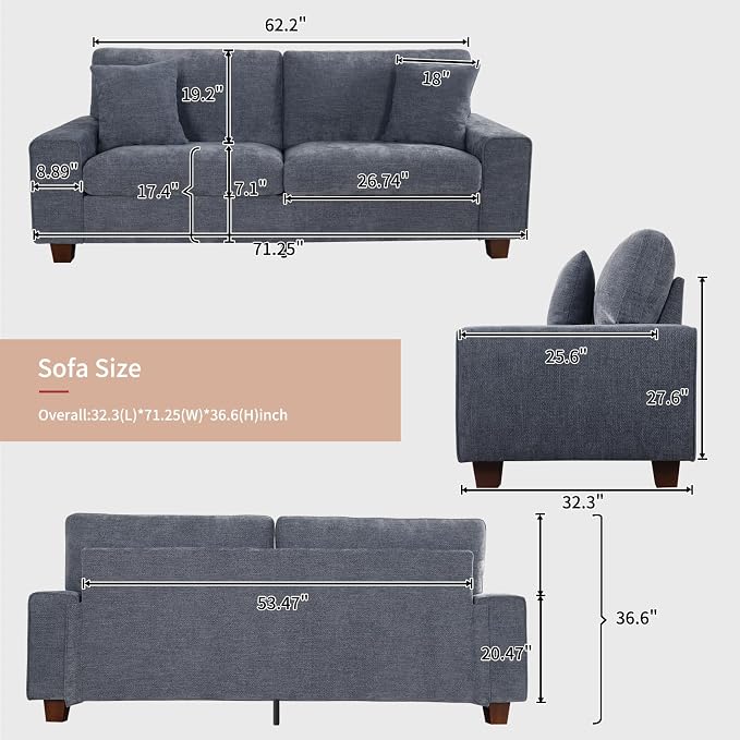DOPEDIO Modern Loveseat Sofa for Living Room, Chenille Recliner, Removable Cover - Image 2