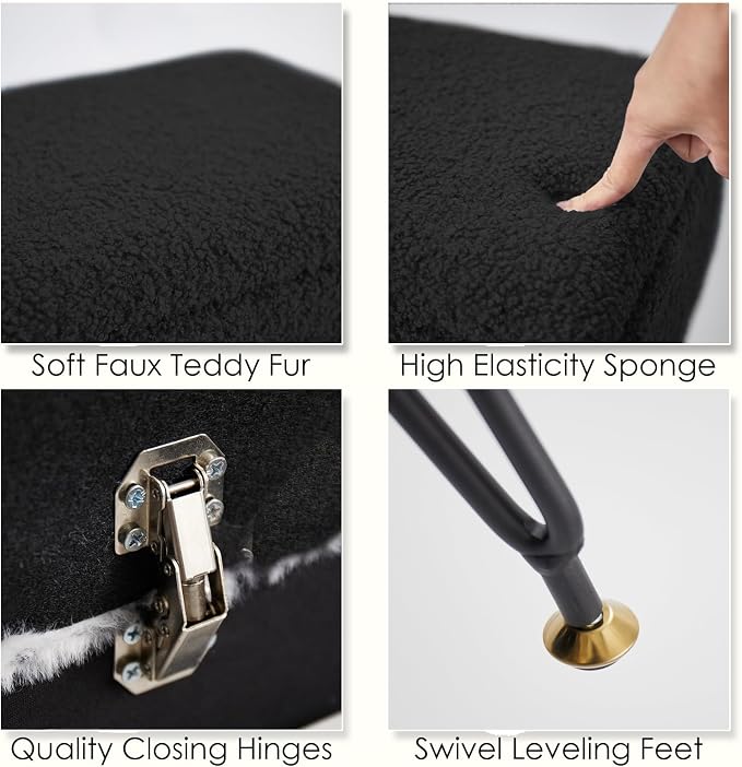 Vanity Stool Chair, Faux Teddy Fur Ottoman Foot Stool - Image 6