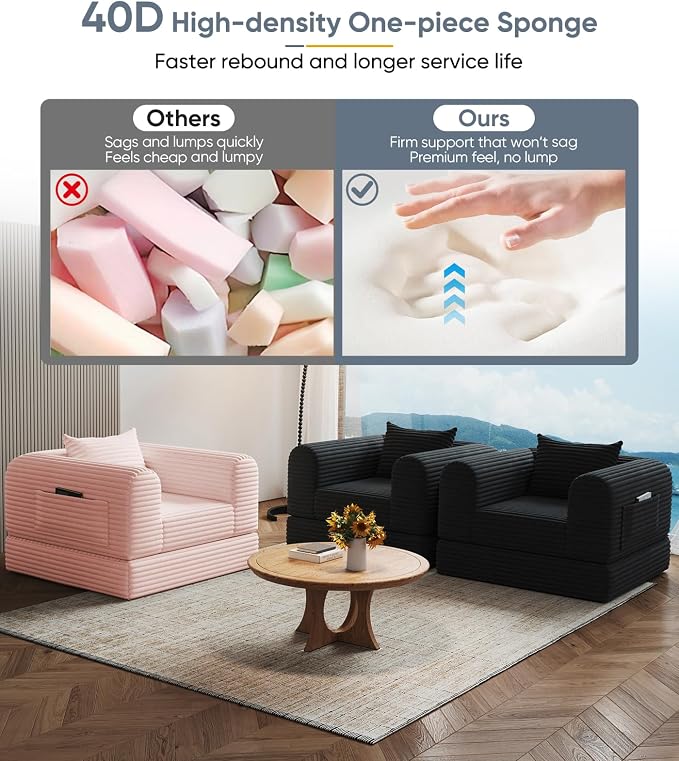 SYFERLORY Versatile 2 in1 Pink Armchair Accent Chair Couch Convertible Boneless - Image 6
