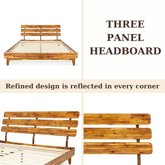 Bme Caden King Size Bed Frame and Adjustable Headboard, 15 Inch Mid Century - Image 9