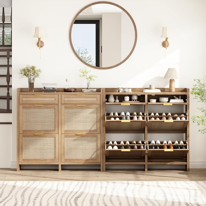HOKYHOKY Large Rattan Shoe Storage Cabinet - Image 7