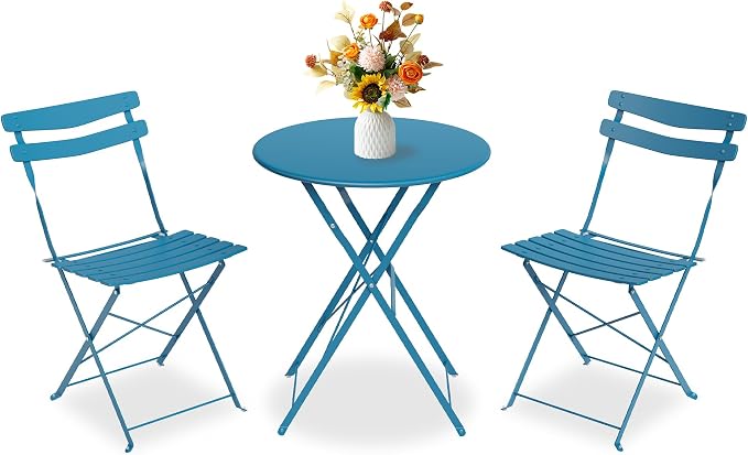 GarveeLife 3 Piece Patio Bistro Set, Folding Patio Bistro Table and Chairs Set by GarveeLife