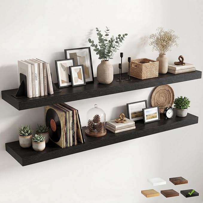 12 inch Deep Floating Shelves for Wall, 72 inch Wide Engineered Wood Wall by Venusmiles