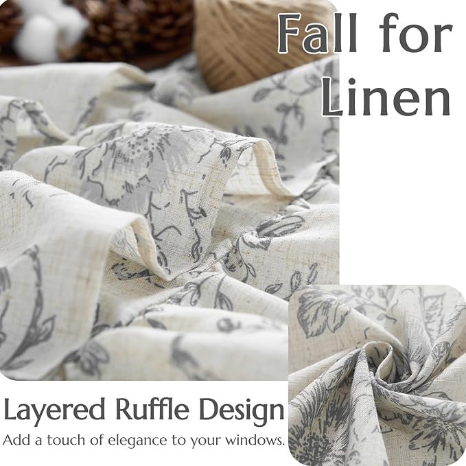 jinchan Ruffled Floral Valance Gray Shabby Chic Small Window Curtain 18 Inch - Image 3