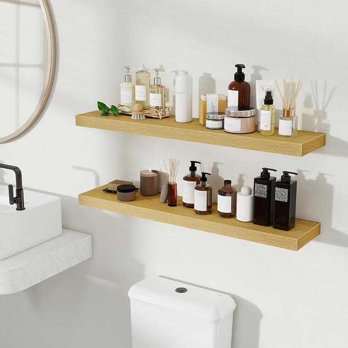 Fun Memories Floating Shelves for Wall, 36 Inch Long Set of 2 Rustic Wood Wall - Image 2