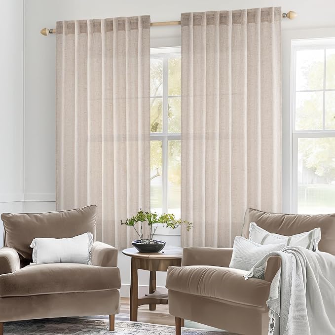 MIULEE Natural White Linen Curtains 63 Inch Length 2 Panels - Image 2