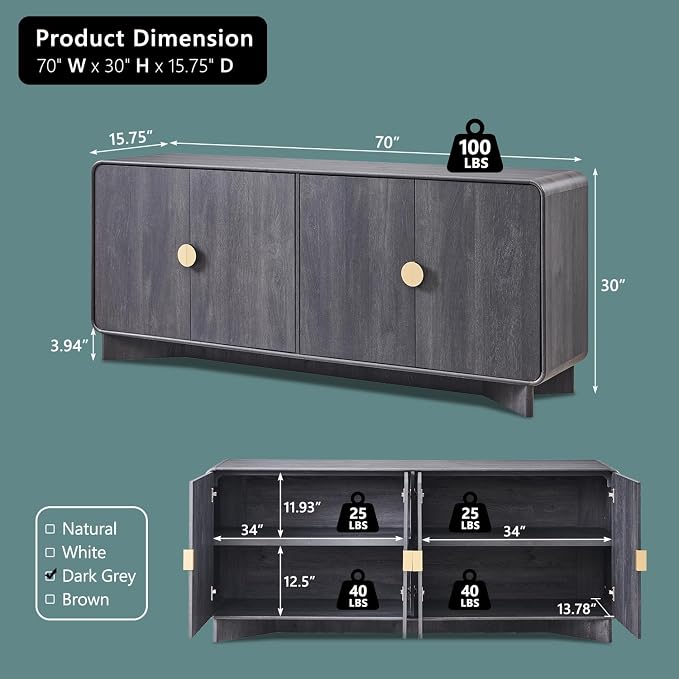 IFGET 70" Modern TV Stand for TVs Up to 80 inches, TV Console - Image 2