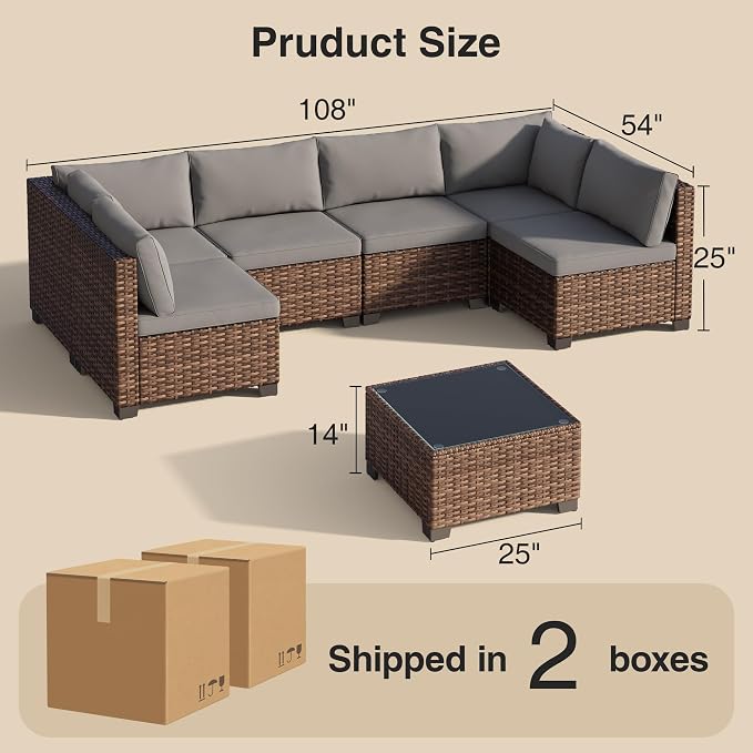 Qsun 7 Pieces Patio Furniture Set, Outdoor Sectional Rattan Sofa Set, Wicker - Image 2