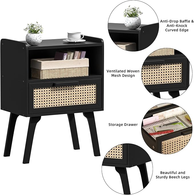 Lerliuo Rattan Nightstand, Bedside Table - Image 7