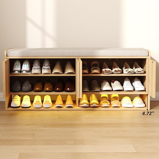 HOMEFORT 47.2" Fluted Shoe Storage Bench, Entryway Bench - Image 8