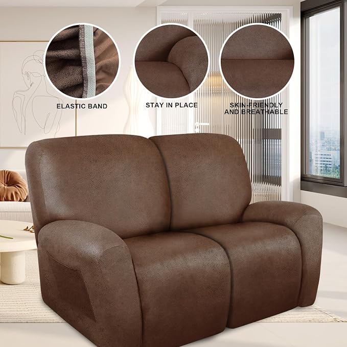 ANARACHON Loveseat Recliner Cover Leather Look Recliner Loveseat Covers - Image 5