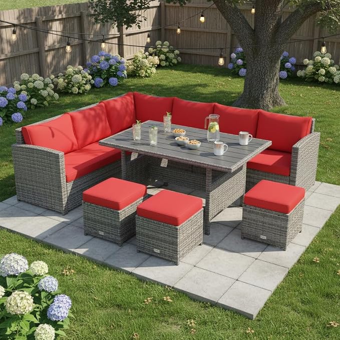 Tangkula 7 Pieces Patio Furniture Set, Outdoor Sectional Rattan Sofa Set by TANGKULA