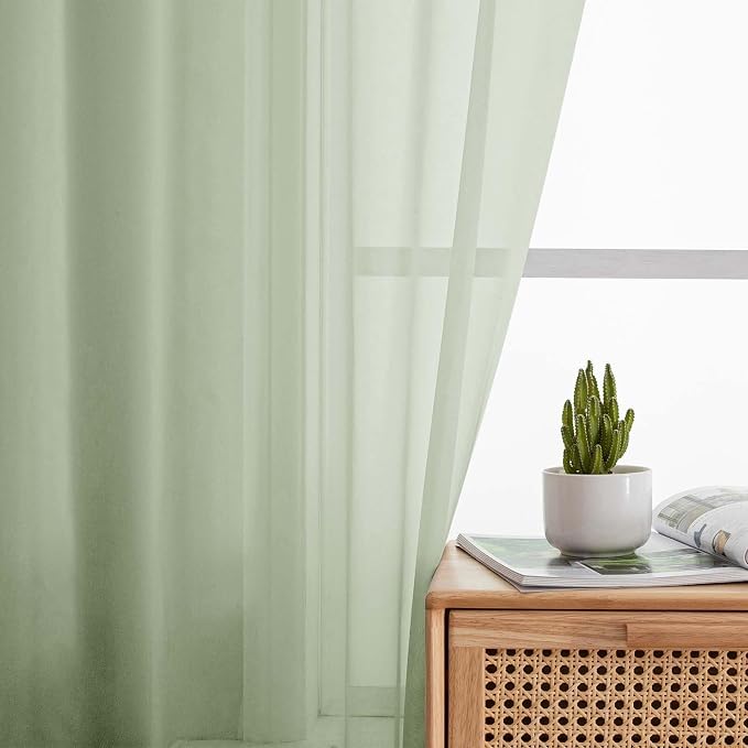 Kitchen Curtains 24 Inch Length Tier 2 Pieces, Light Green Sheer Curtain Solid - Image 7