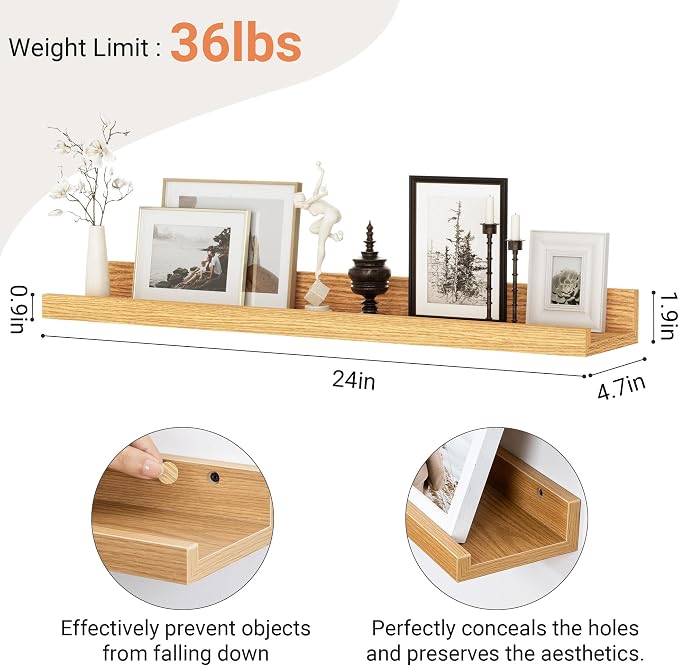 Floating Shelves for Wall, 24 inch Wood Floating Shelves Set of 2, Picture - Image 3