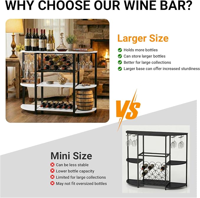 Unikito Bar Table Cabinet with Charging Station, Wine Rack Table with LED Light - Image 8