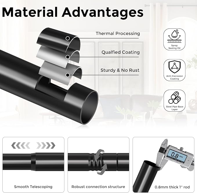 Curtain Rods for Windows 66 to 120 Inch, Decorative Adjustable Heavy Duty Easy - Image 6