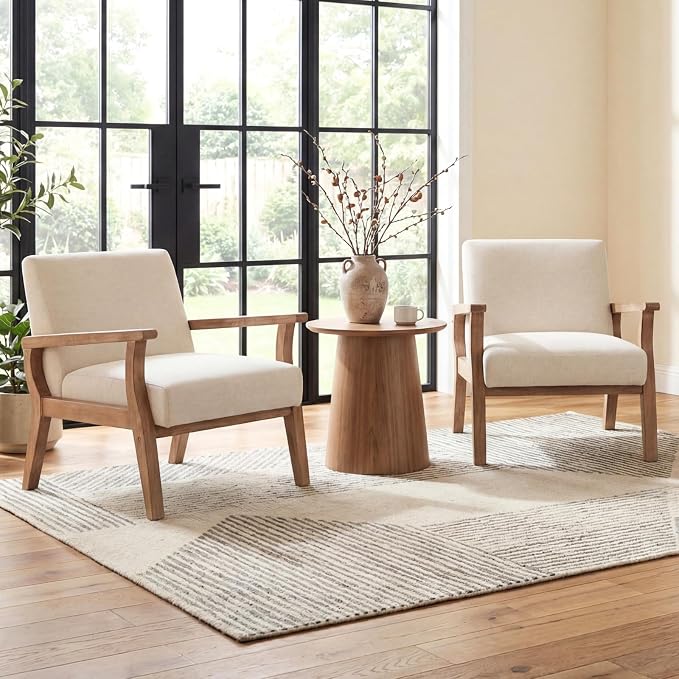 BESTANO Mid Century Modern Accent Chair Set of 2, Linen Upholstered Living Room by BESTANO