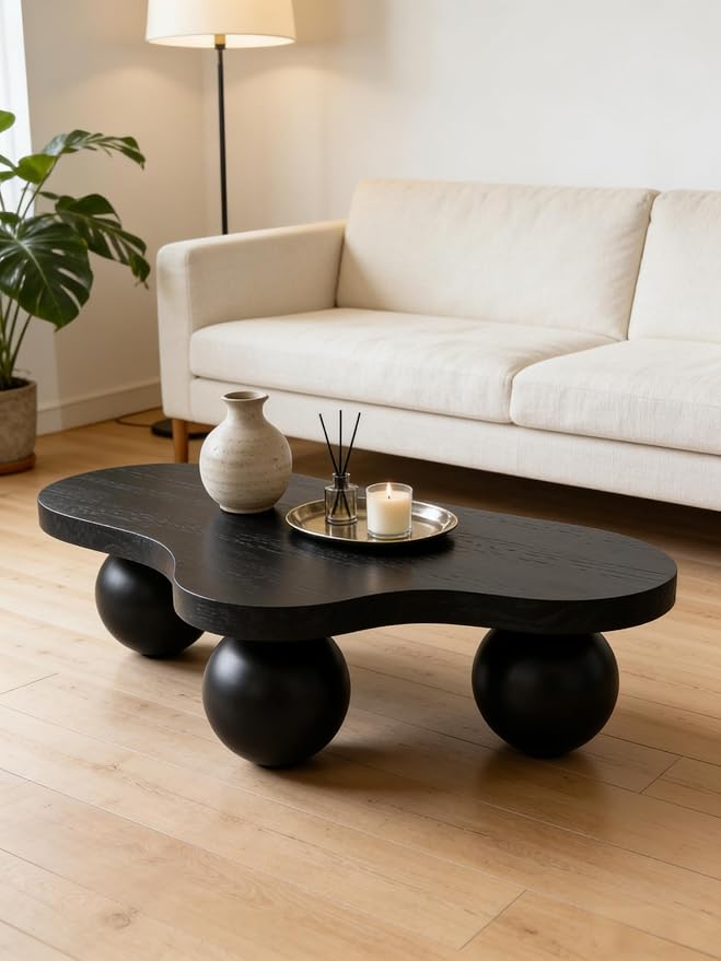 46" Cloud Coffee Table with 3 Ball Legs, Modern Irregular Center Table - Image 4