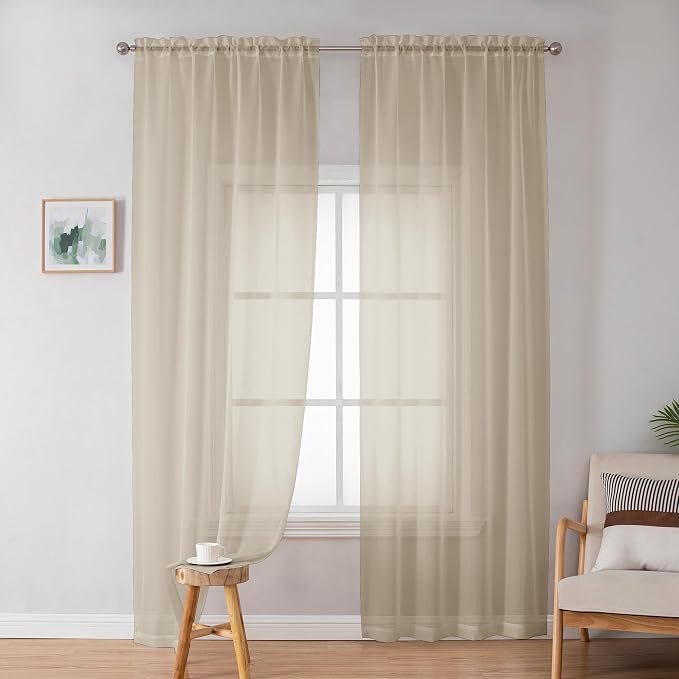 OWENIE Taupe Sheer Curtains 84 inches Long - Image 2