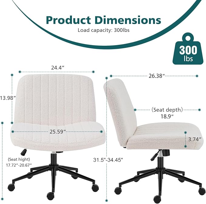 OLIXIS Criss Cross Chair with Wheels Wide Cross Legged Office Desk Vanity Chair - Image 2