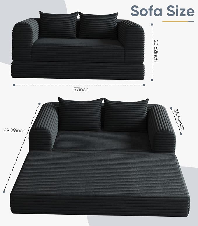 Versatile 2 in1 Loveseat Accent Chair Couch Convertible Boneless Chaise Lounge - Image 2