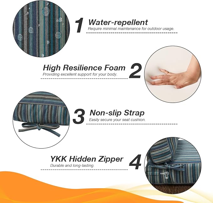 Unimatta Sunbrella Outdoor High Back Chair Cushion Seat Pads, 44 x 21 Inch - Image 4