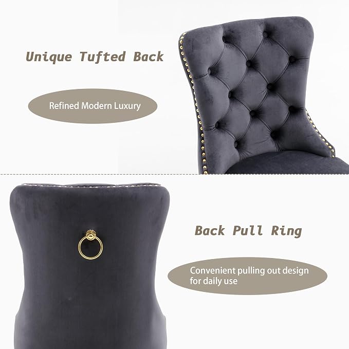 KCC Velvet Dining Chairs Set of 6, Upholstered High-end Tufted Dining Chair - Image 5