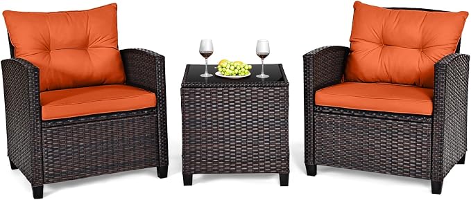 HAPPYGRILL 3 Pieces Patio Conversation Set, Outdoor Furniture Set PE Rattan by HAPPYGRILL