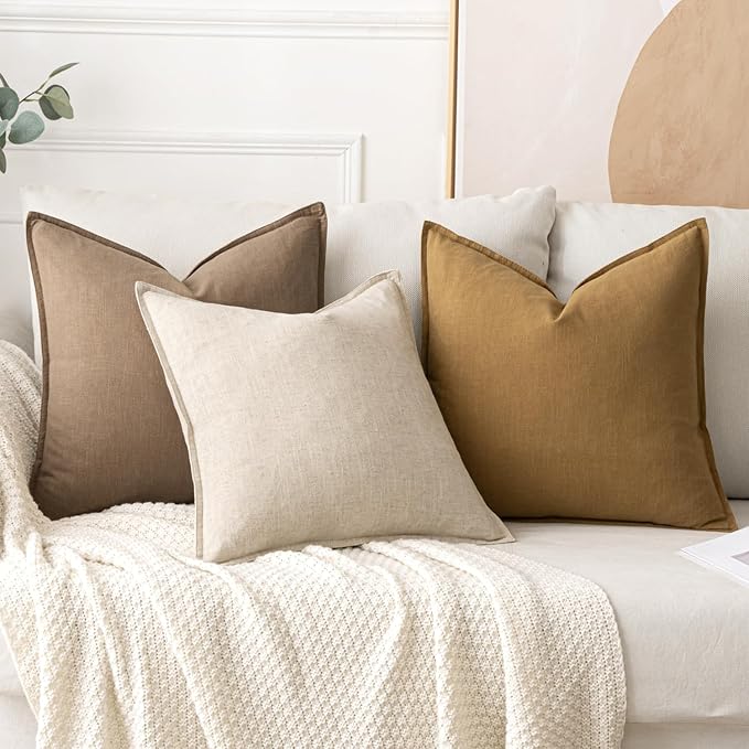 MIULEE Decorative Linen Pillow Covers 18x18 Inch Natural Beige Boho Farmhouse - Image 4