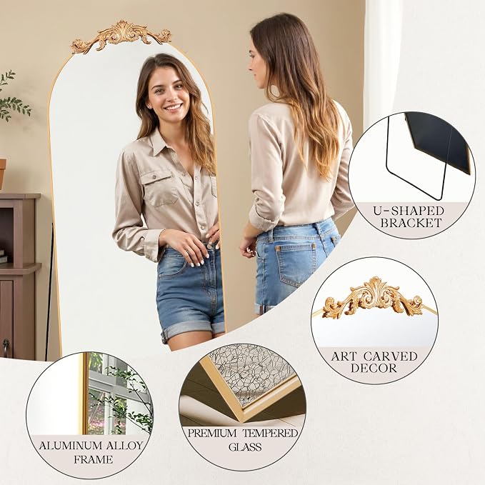 MISSDAY Vintage Baroque Full Length Mirror, Full Metal Frame Stand Up Retro - Image 2