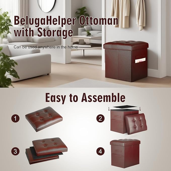 Ottoman with Storage, Folding Foot Rest Stool with Thicker Foam Padded Seat. - Image 7