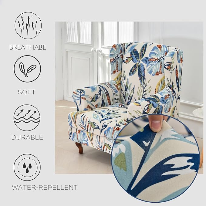 HAOYONG Wing Chair Slipcovers Stretch Wingback Chair Covers Printed 2 Pieces - Image 4