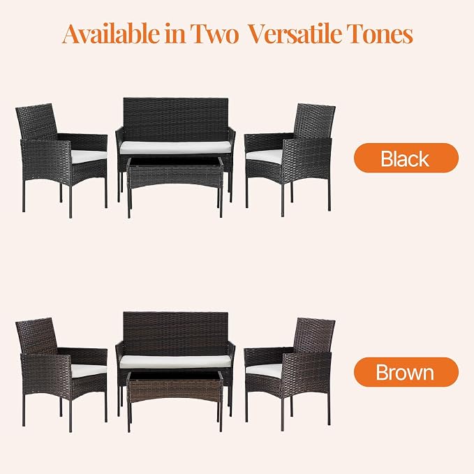 Sweetcrispy 4-Piece Patio Furniture Set, Weather-Resistant PE Rattan Outdoor - Image 7