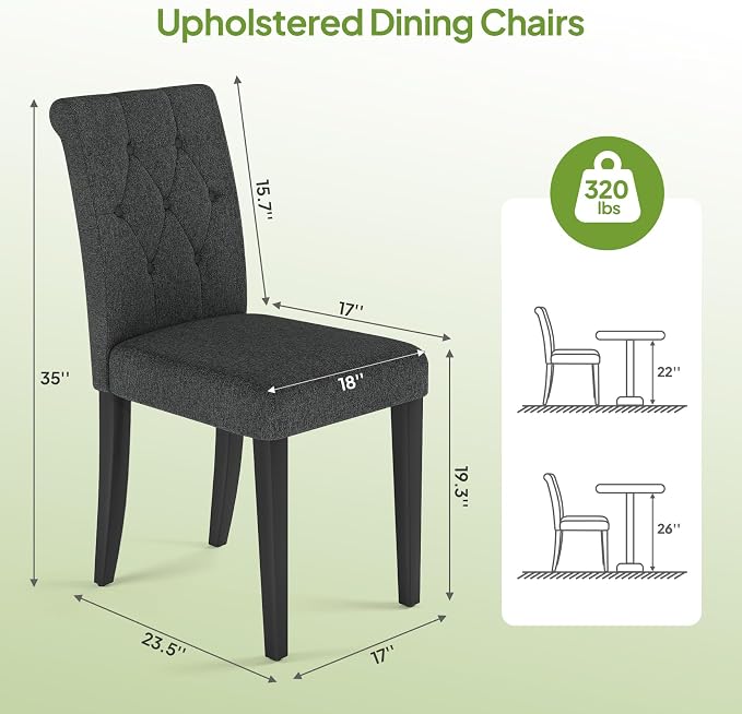 Welzona Upholstered Dining Chairs Set of 4, Button Tufted Parsons Dining Chair - Image 2