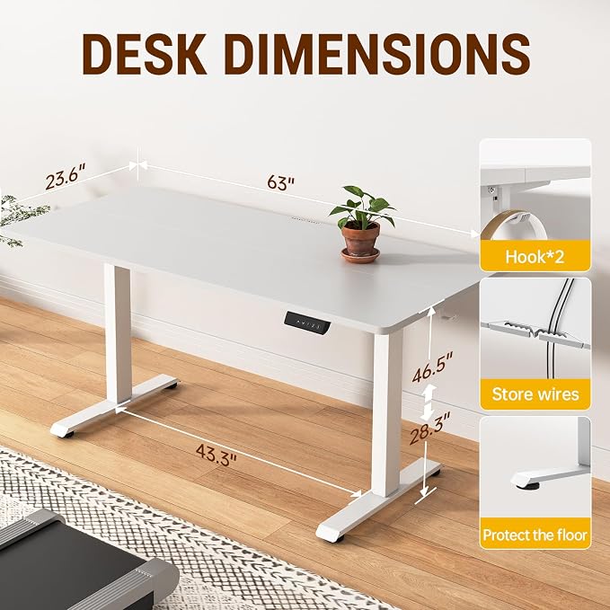 Veken 63x23.6 Inch Large Electric Standing Desk, Heights Adjustable, Sit to - Image 2