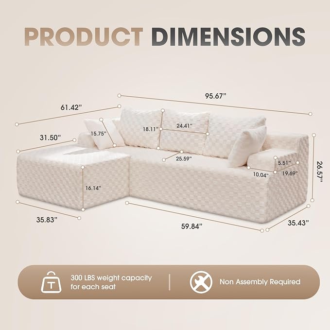 Hobestluk Modular Sectional Sofa Couches L-Shape Couch 3 Seat Modular Sofa - Image 2