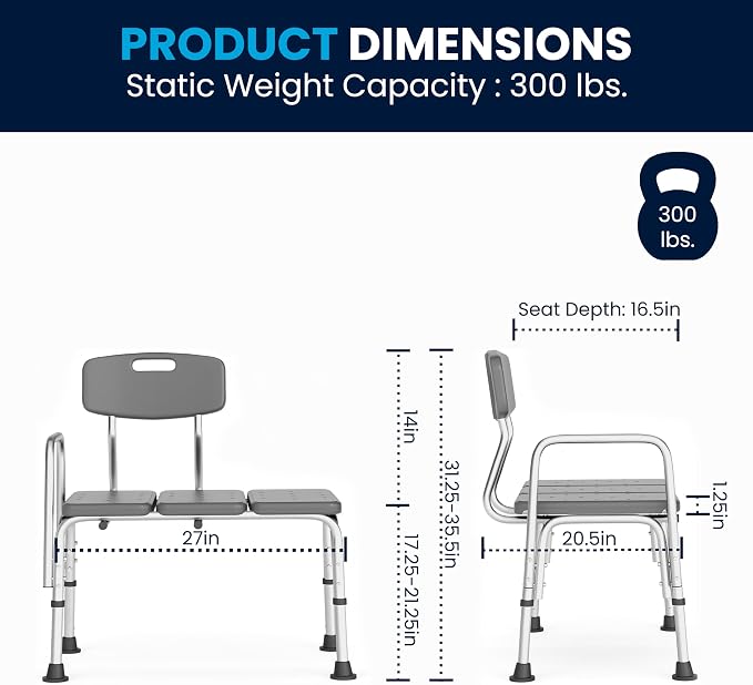Flash Furniture HERCULES Series 300 Lb. Capacity Adjustable Gray Bath & Shower - Image 9