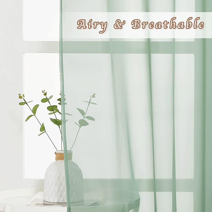 NICETOWN Sage Green Sheer Curtains 72 inches Long, Grommet Light Filtering - Image 3