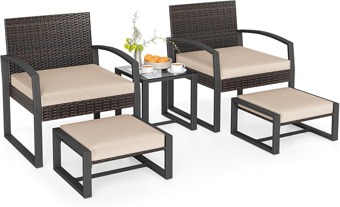 Tangkula 5 Pieces Wicker Patio Conversation Set, Outdoor PE Rattan Chair by TANGKULA
