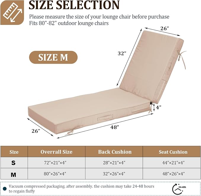 80x26x4in Lounge Cushions for Outdoor Furniture, Outdoor Lounge Chair Cushions - Image 2