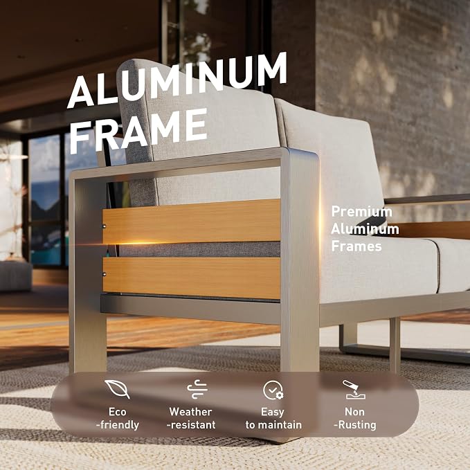 Aoxun Aluminum Patio Furniture Set, 7 Seats Luxury Metal Patio Conversation Sets - Image 3