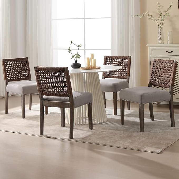 LZAREAL Farmhouse Dining Chairs Set of 4 Linen Fabric Upholstered Accent Side by LZAREALBetterRoomForRealLiving
