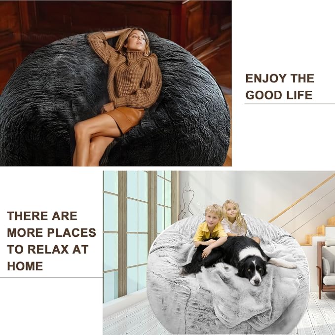 YudouTech（No Filler Bean Bag Chair Cover Without Filler, Big Round Soft Fluffy - Image 5
