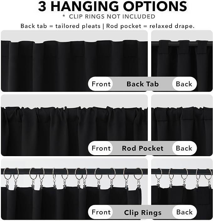 Deconovo Blackout Curtains, Thermal Insulated, W38 x L63 2 Panels, Back Tab - Image 2