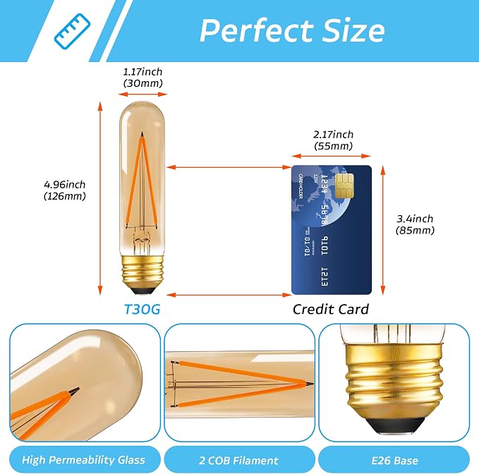 Dimmable E26 T30 T10 LED Bulb Long Tube Light Bulb 4W, Type T Tubular Light - Image 5