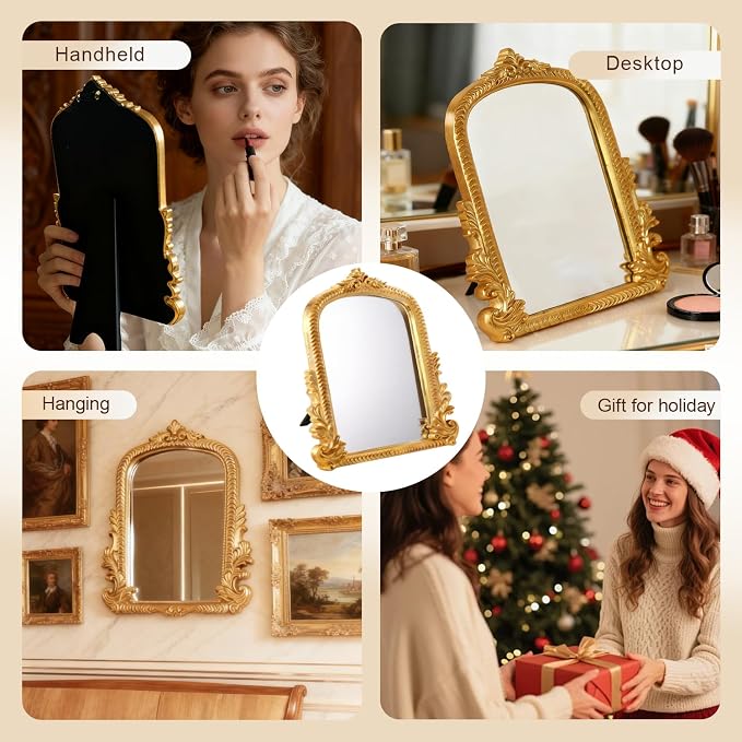 YUSONG Vintage Desk Mirror – 12" Gold Antique Tabletop Mirror - Image 5