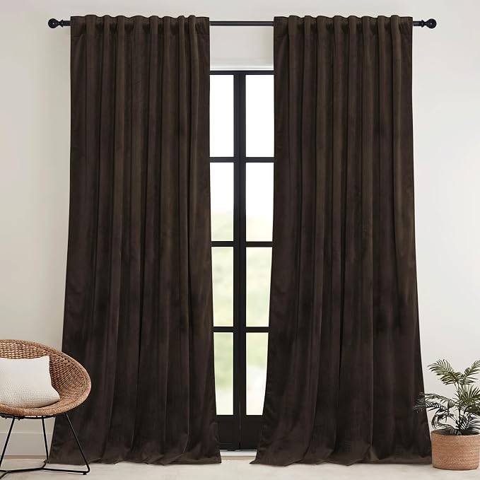 RYB HOME Brown Blackout Curtains 90 inches Long Velvet, Room Darkening Thermal by RYBHOME