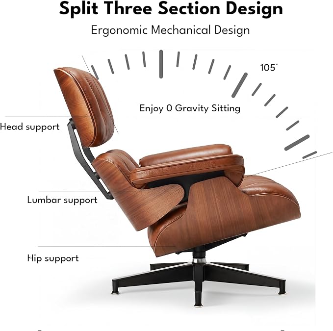 Top Grain Leather, Mid Century Chaise Lounge Chair and Ottoman, Reading Chair - Image 8